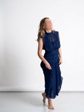 Shona Joy | Navy Sleeveless Pleated Maxi Dress - Elegant Evening Wear